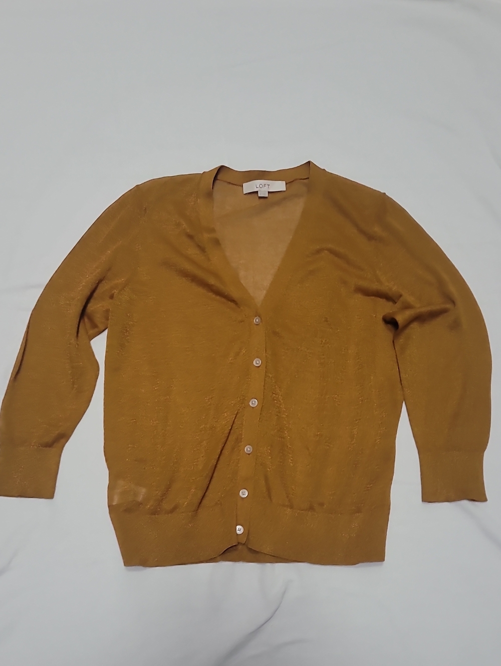 LOFT Women's Mustard Yellow Button-Front Cardigan